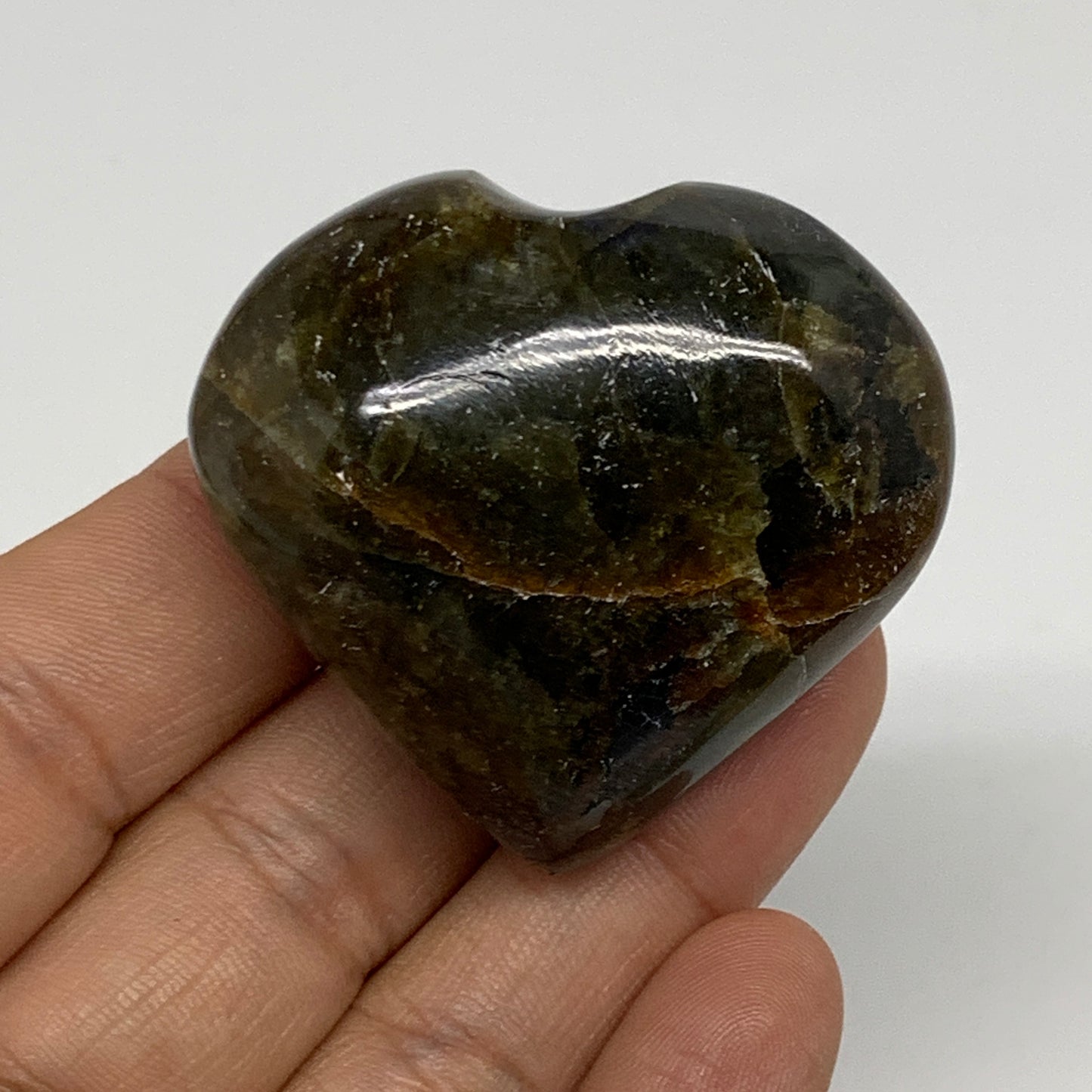 68.9g, 1.7"x1.9"x1", Natural Labradorite Heart Polished Crystal, B35500