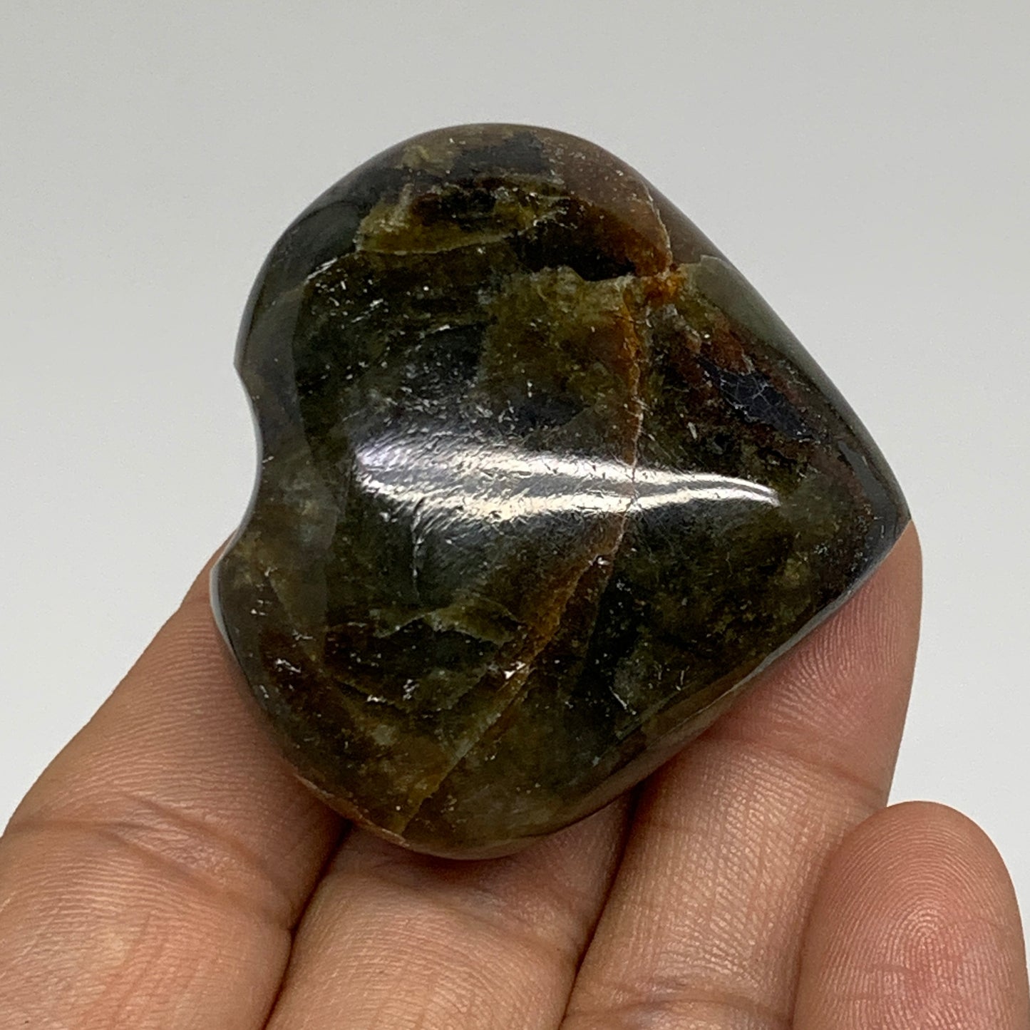 68.9g, 1.7"x1.9"x1", Natural Labradorite Heart Polished Crystal, B35500