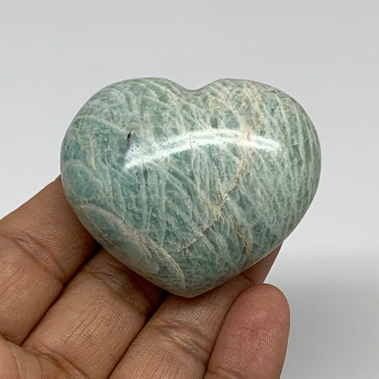 89.4g, 1.8"x"2.1"x1.1", Natural Amazonite Heart Polished Gemstone, B34734