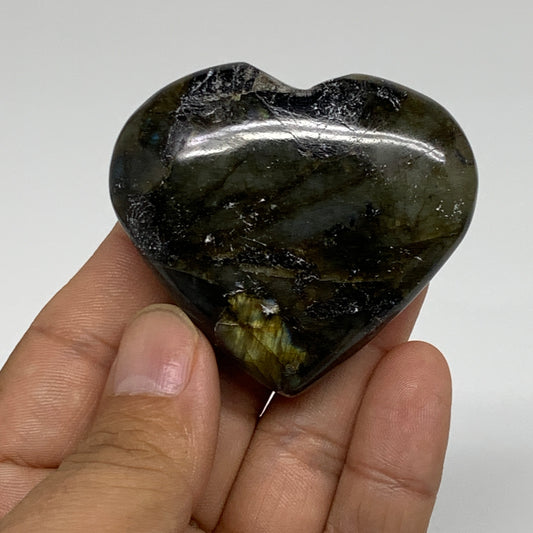 75.1g, 2"x2.2"x0.8", Natural Labradorite Heart Polished Crystal, B35501