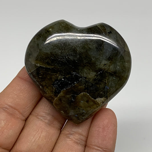 76.1g, 2"x2.1"x0.8", Natural Labradorite Heart Polished Crystal, B35502