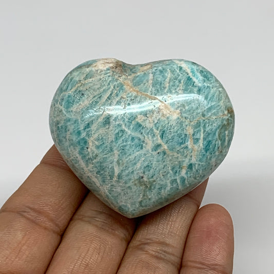 94.5g, 1.8"x"x2.1"x1.1", Natural Amazonite Heart Polished Gemstone, B34737