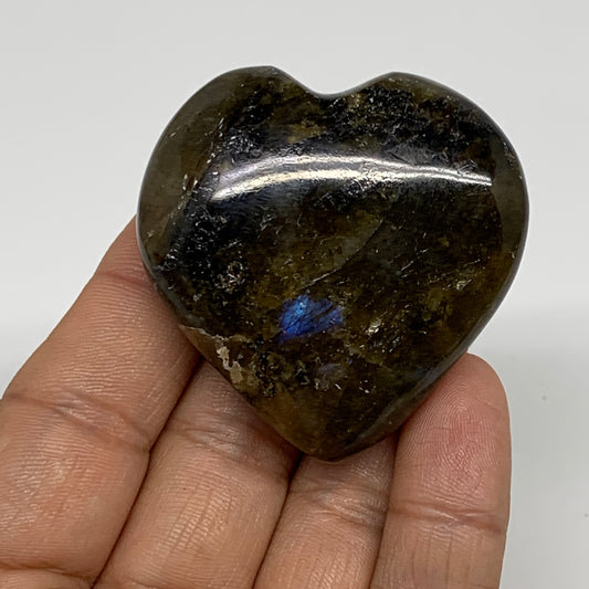 66.5g, 1.9"x1.9"x0.8", Natural Labradorite Heart Polished Crystal, B35504