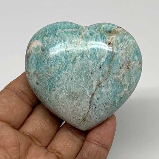 130g, 2.3"x"x2.6"x1", Natural Amazonite Heart Polished Gemstone, B34738