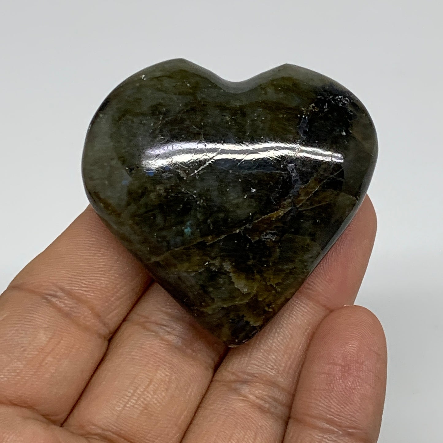 57.7g, 1.9"x2"x0.8", Natural Labradorite Heart Polished Crystal, B35505