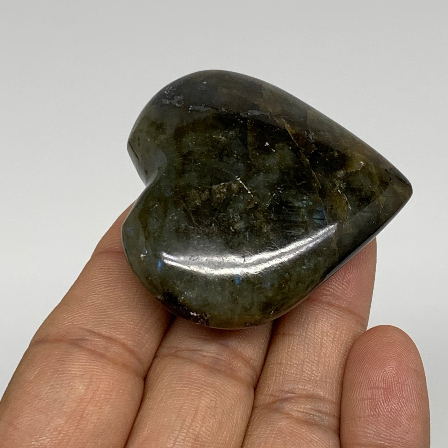 57.7g, 1.9"x2"x0.8", Natural Labradorite Heart Polished Crystal, B35505