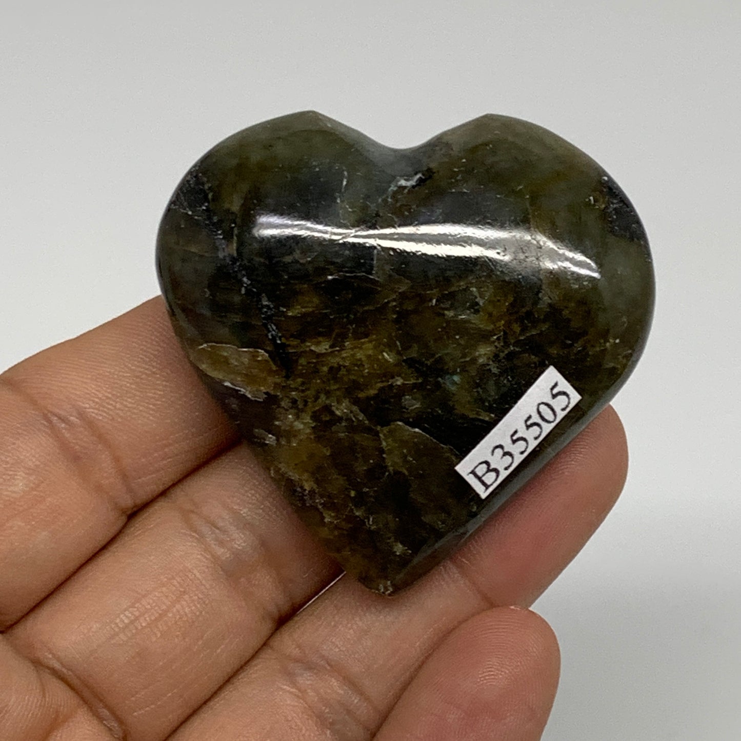 57.7g, 1.9"x2"x0.8", Natural Labradorite Heart Polished Crystal, B35505