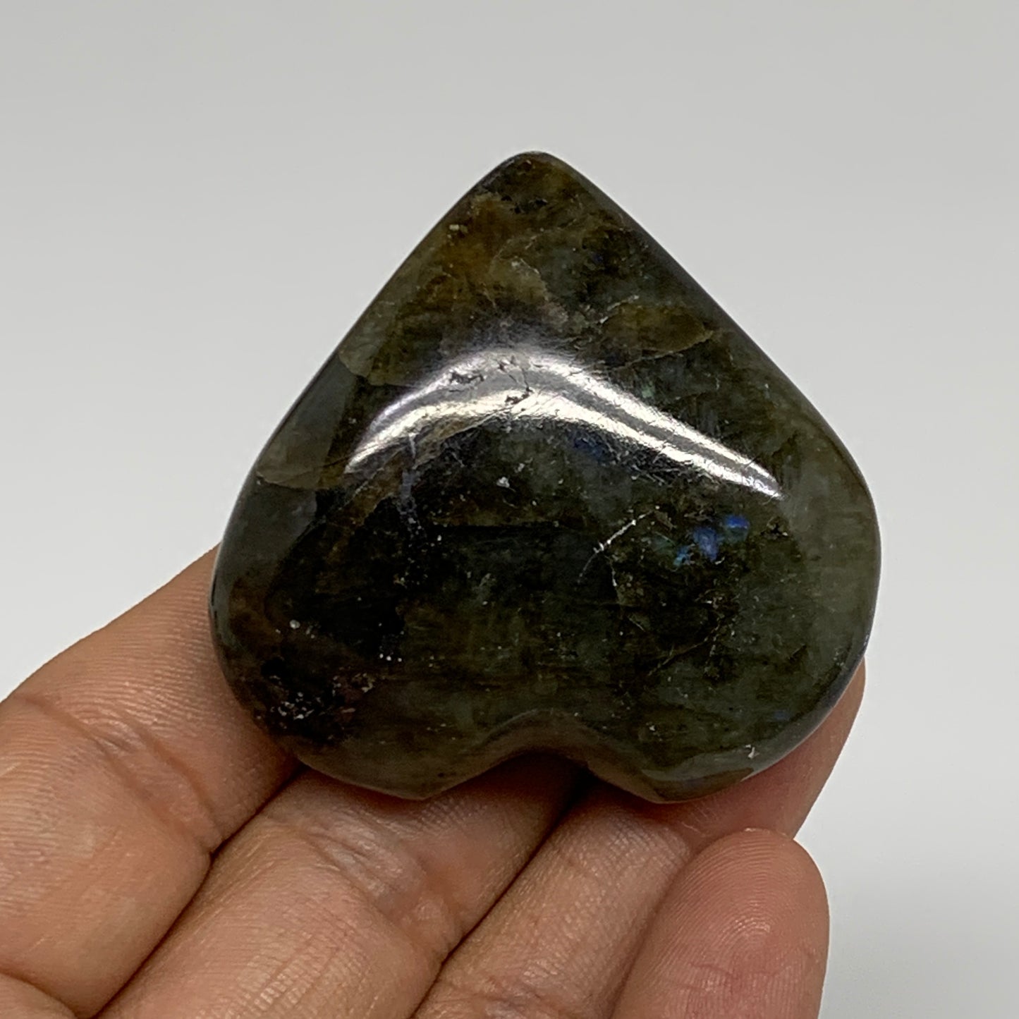 57.7g, 1.9"x2"x0.8", Natural Labradorite Heart Polished Crystal, B35505