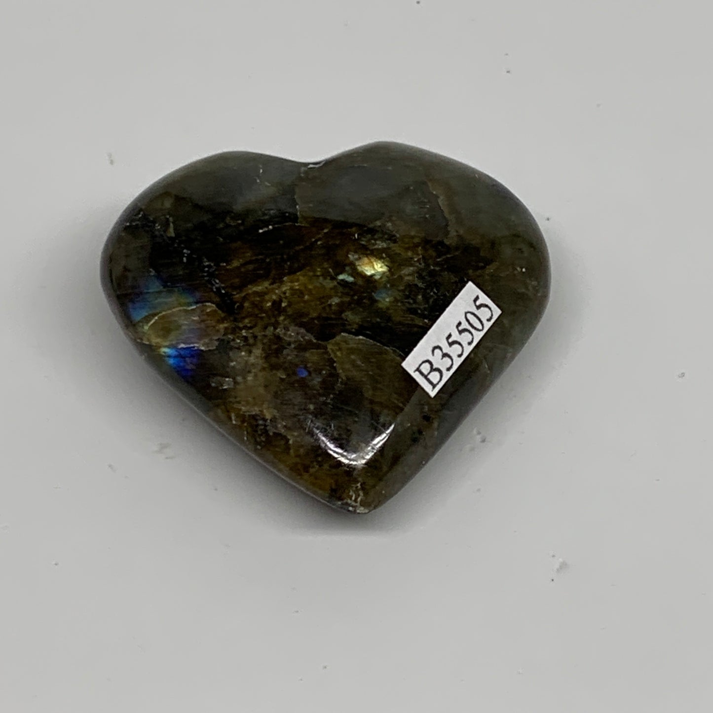 57.7g, 1.9"x2"x0.8", Natural Labradorite Heart Polished Crystal, B35505