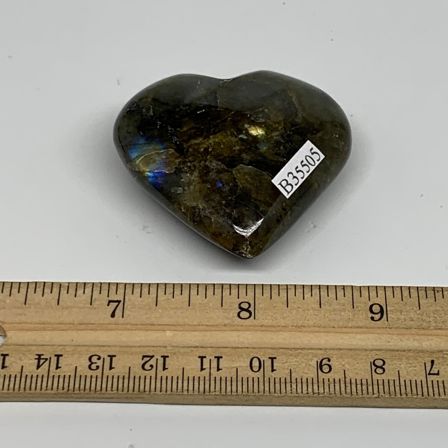 57.7g, 1.9"x2"x0.8", Natural Labradorite Heart Polished Crystal, B35505