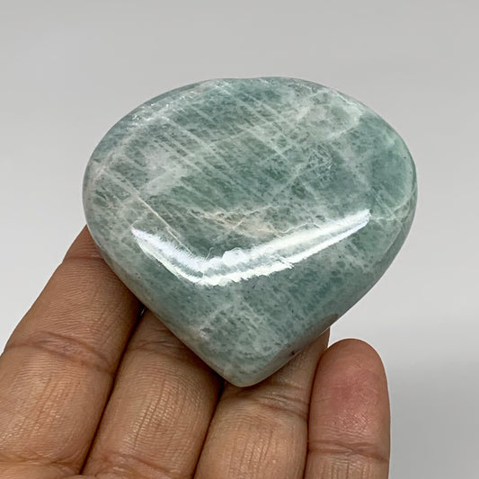 103.9g, 2.3"x"x2.3"x0.9", Natural Amazonite Heart Polished Gemstone, B34740