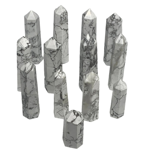 2.2 lbs, 2.1" - 3.9", 13pcs, Natural Howlite Towers, Obelisks, B29056