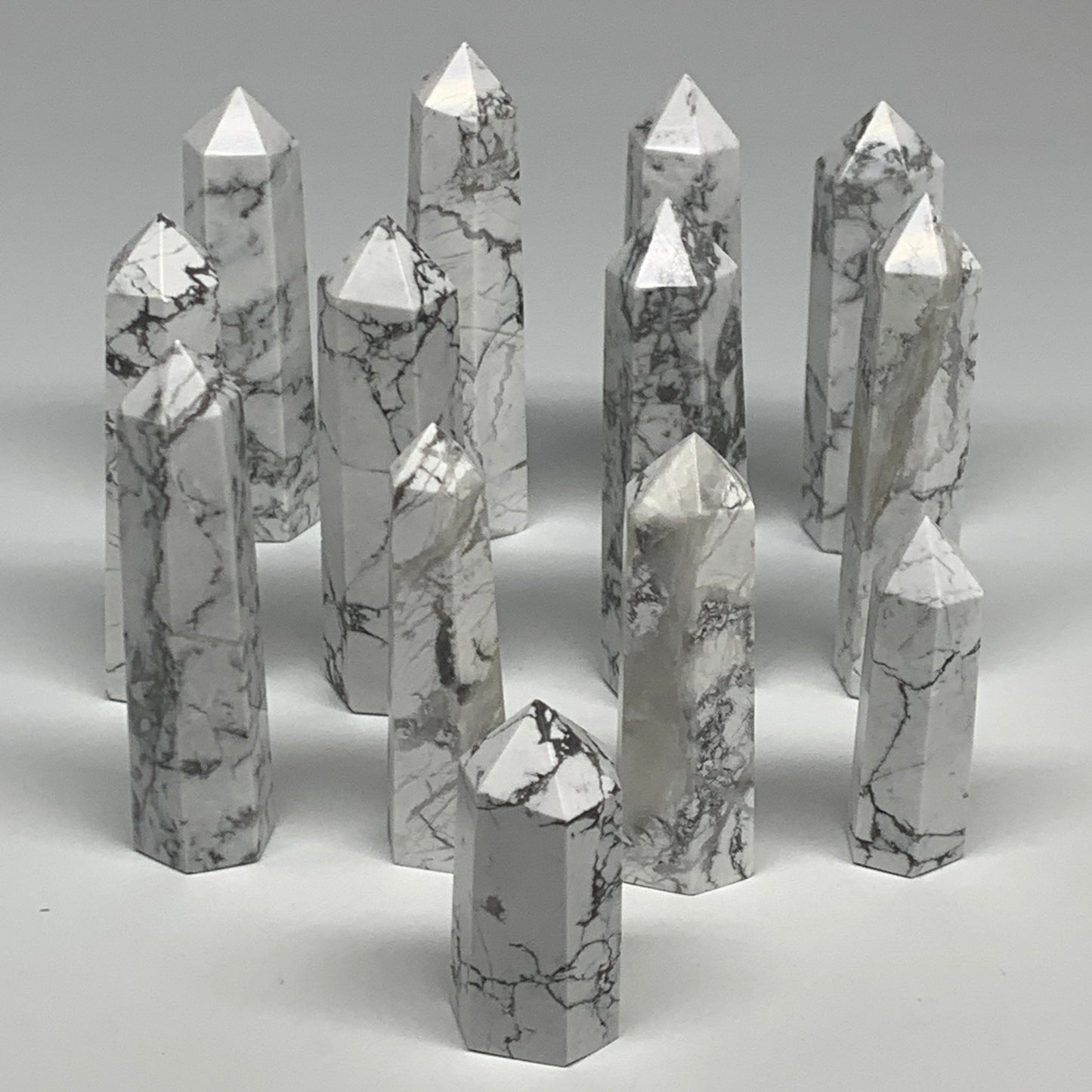 2.2 lbs, 2.1" - 3.9", 13pcs, Natural Howlite Towers, Obelisks, B29056