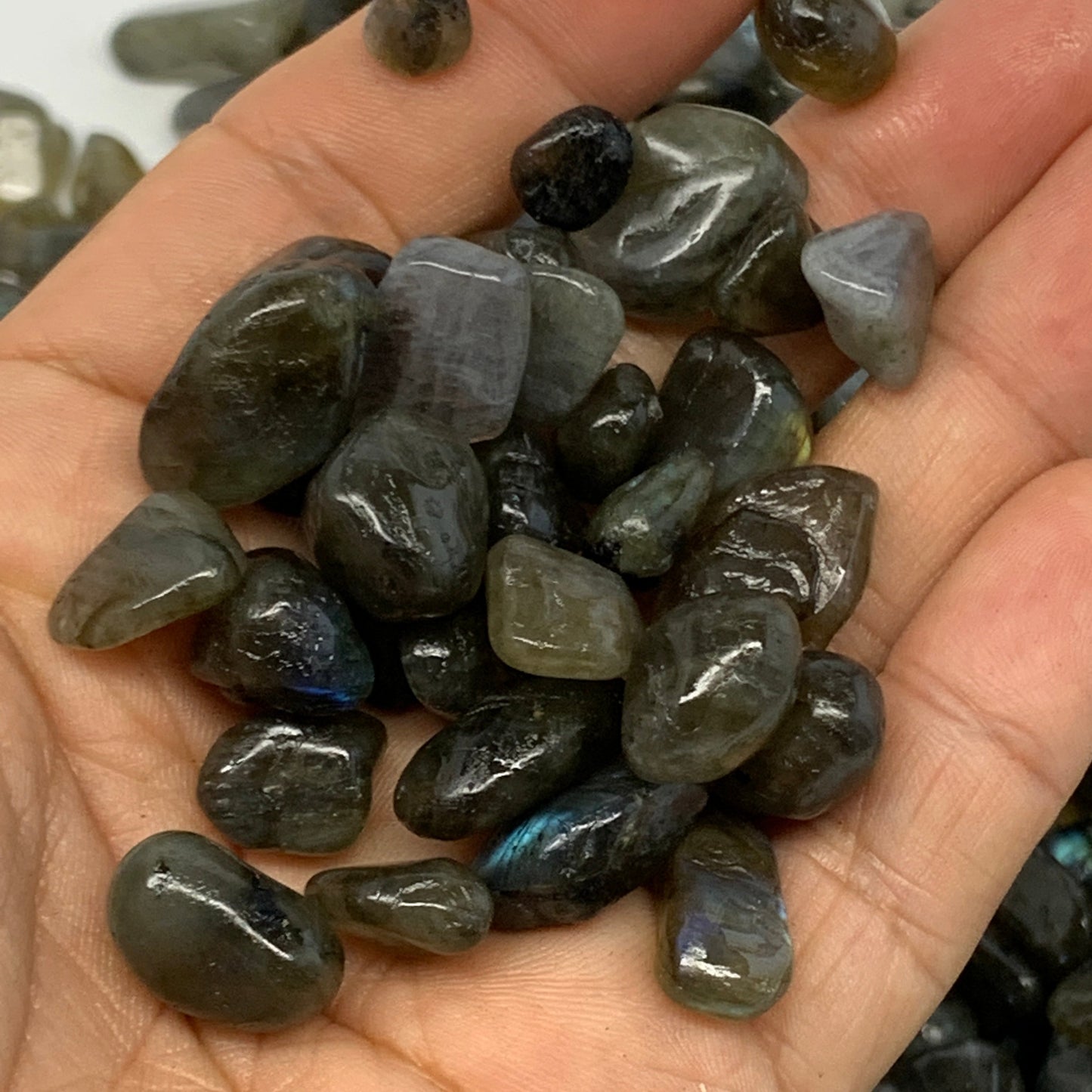 2.2 lbs, 0.4"-0.7", Small Labradorite Gravel, Chips, Tumbled Crystal Stones, Tiny