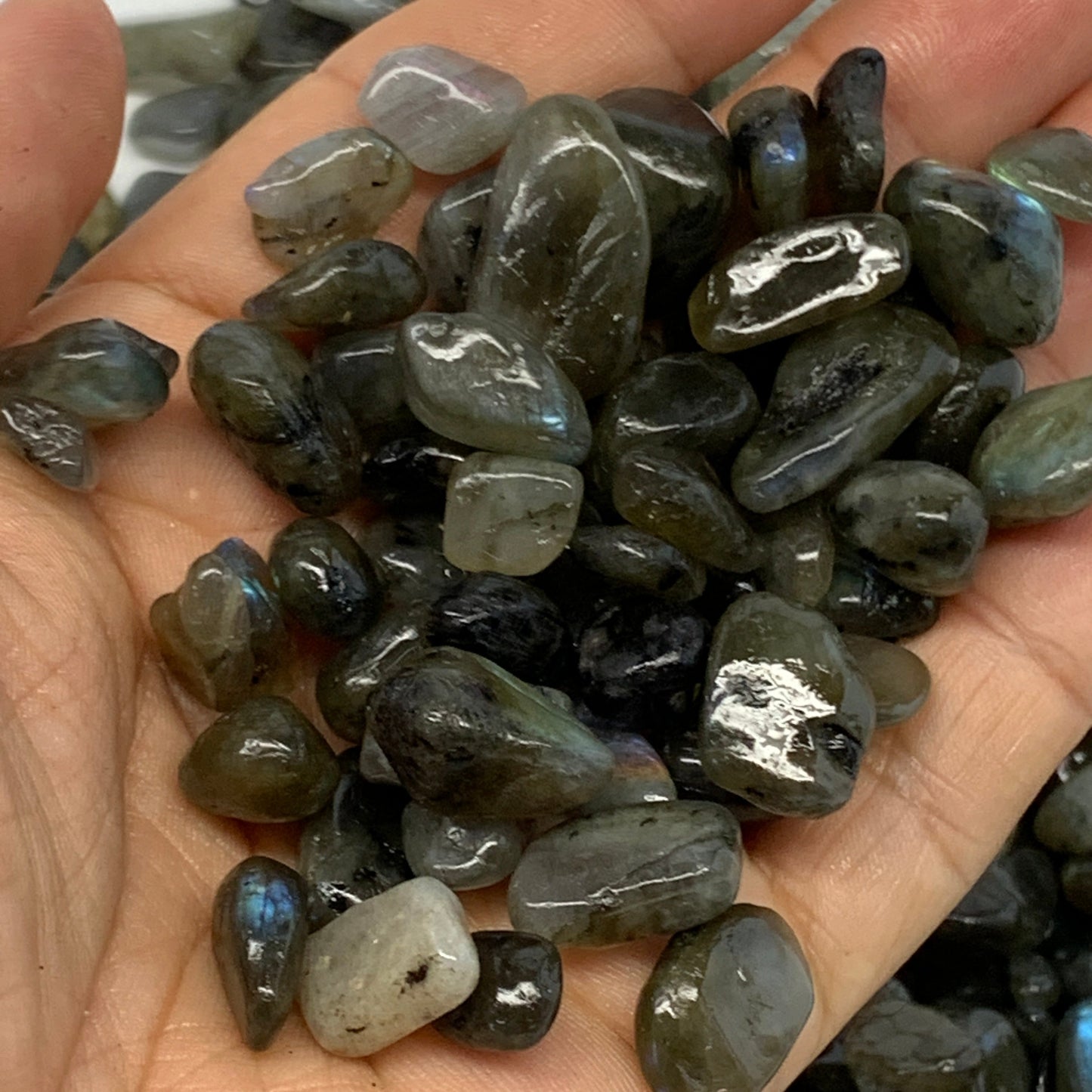 2.2 lbs, 0.4"-0.7", Small Labradorite Gravel, Chips, Tumbled Crystal Stones, Tiny