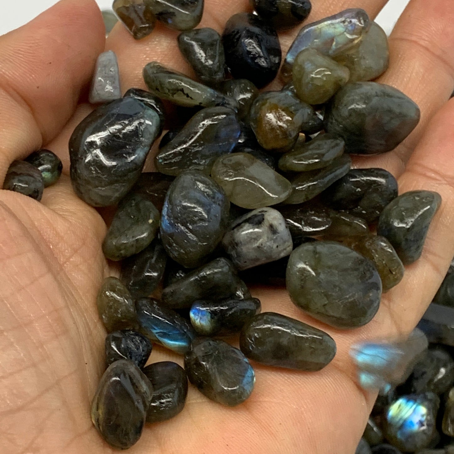 2.2 lbs, 0.4"-0.7", Small Labradorite Gravel, Chips, Tumbled Crystal Stones, Tiny