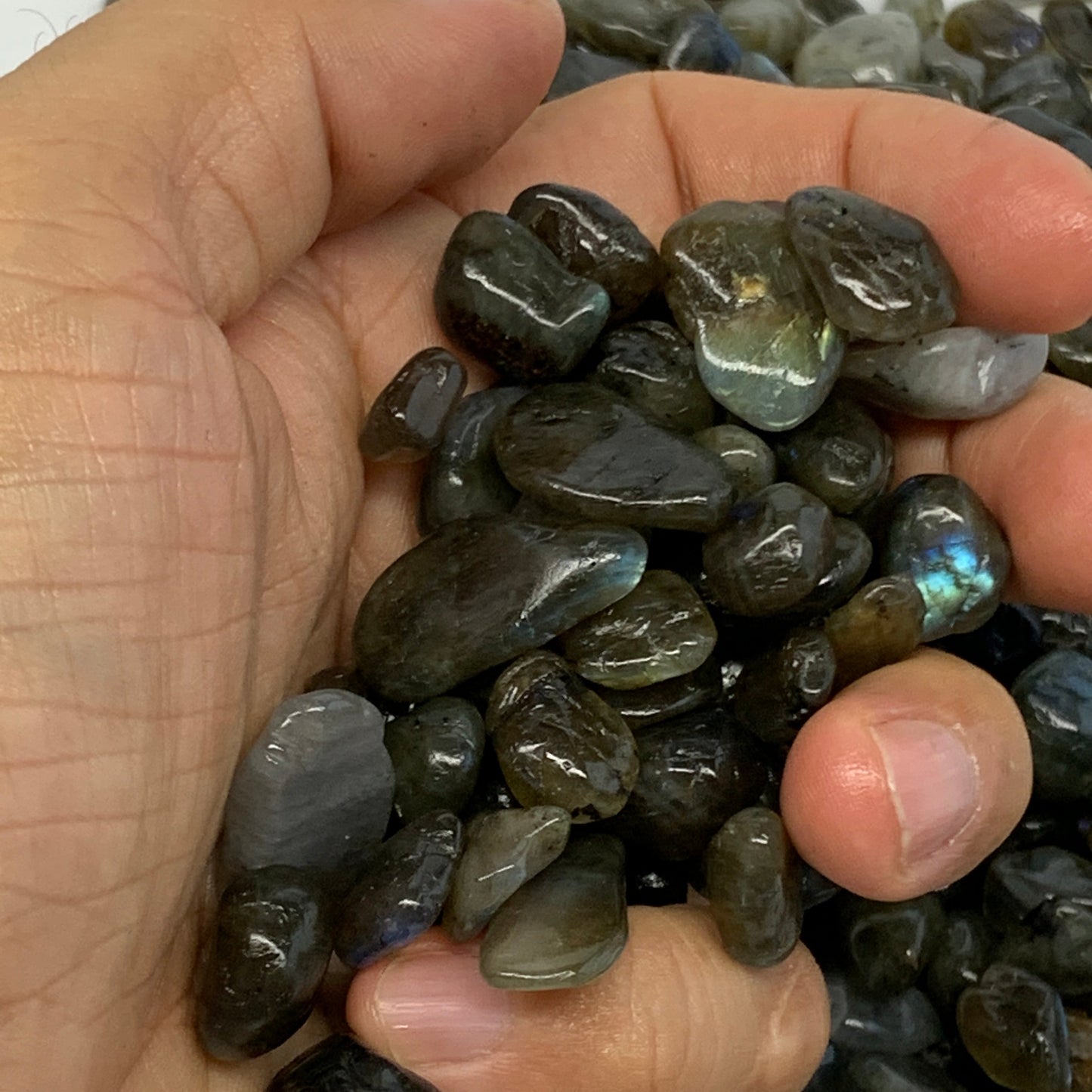 2.2 lbs, 0.4"-0.7", Small Labradorite Gravel, Chips, Tumbled Crystal Stones, Tiny