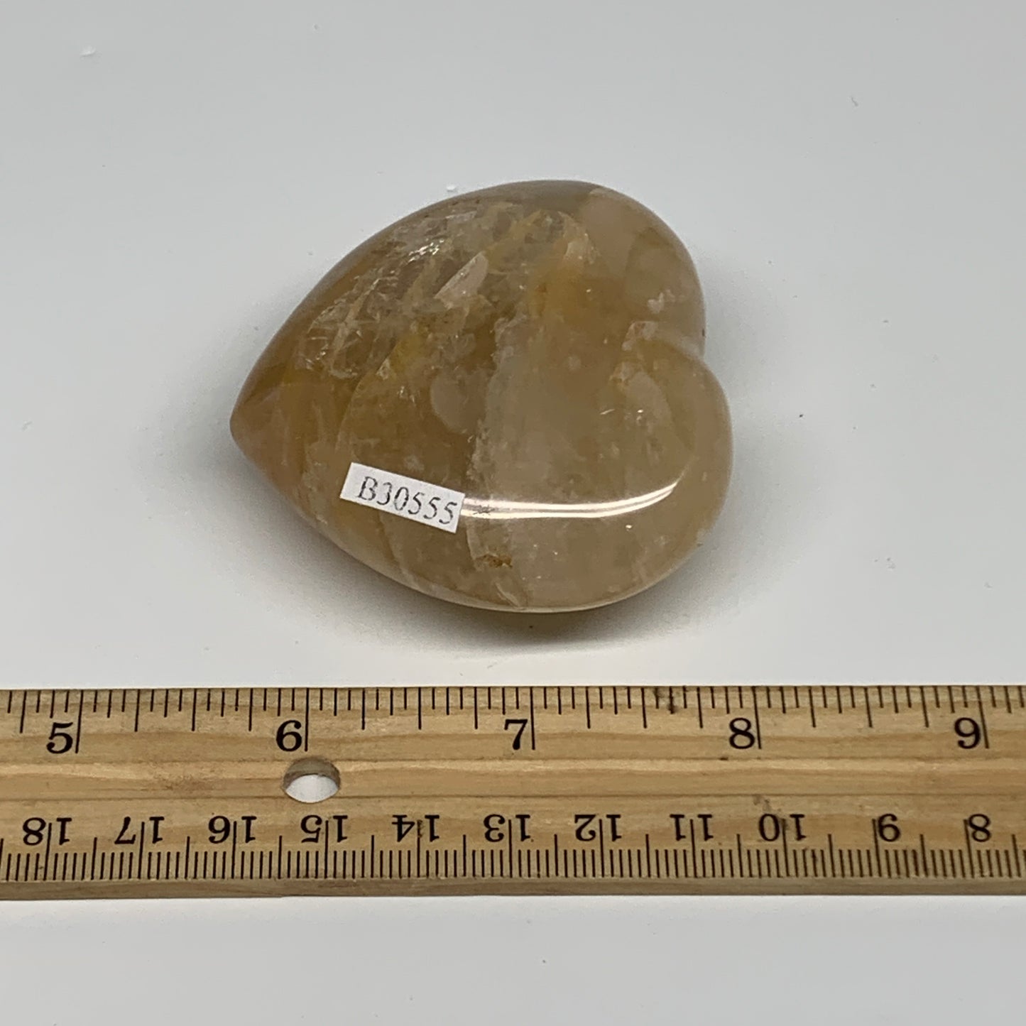 150g, 2.3"x2.5"x1.1" Yellow Healing Quartz Heart Crystal @Madagascar, B30555