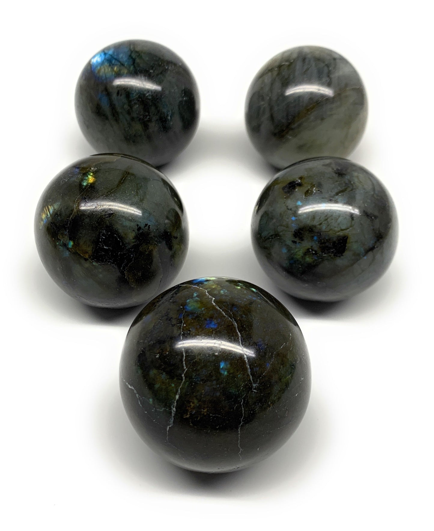 2.5 lbs (1133g), 2" - 2.2", 5pcs, Labradorite Spheres Gemstones, B29848