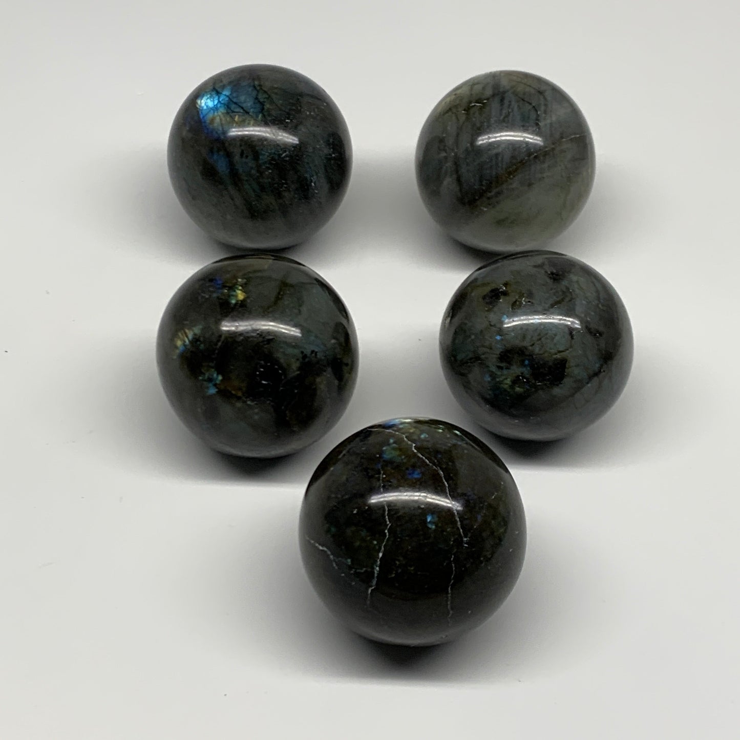 2.5 lbs (1133g), 2" - 2.2", 5pcs, Labradorite Spheres Gemstones, B29848