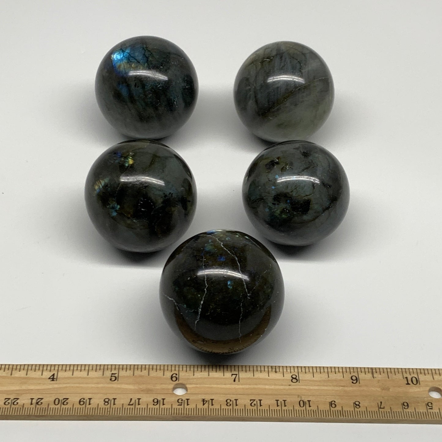 2.5 lbs (1133g), 2" - 2.2", 5pcs, Labradorite Spheres Gemstones, B29848