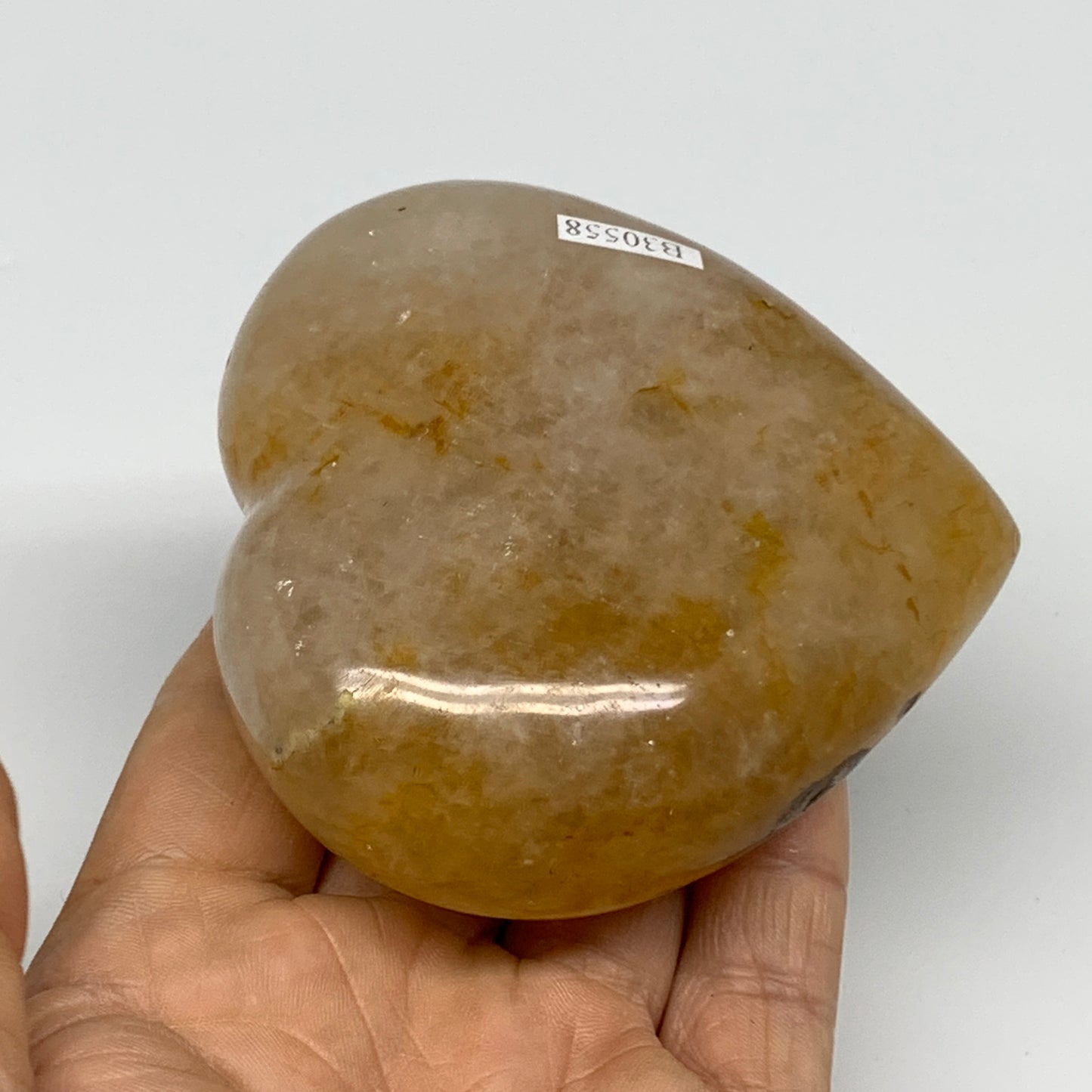 303.1g, 3.1"x3.1"x1.3" Yellow Healing Quartz Heart Crystal @Madagascar, B30558