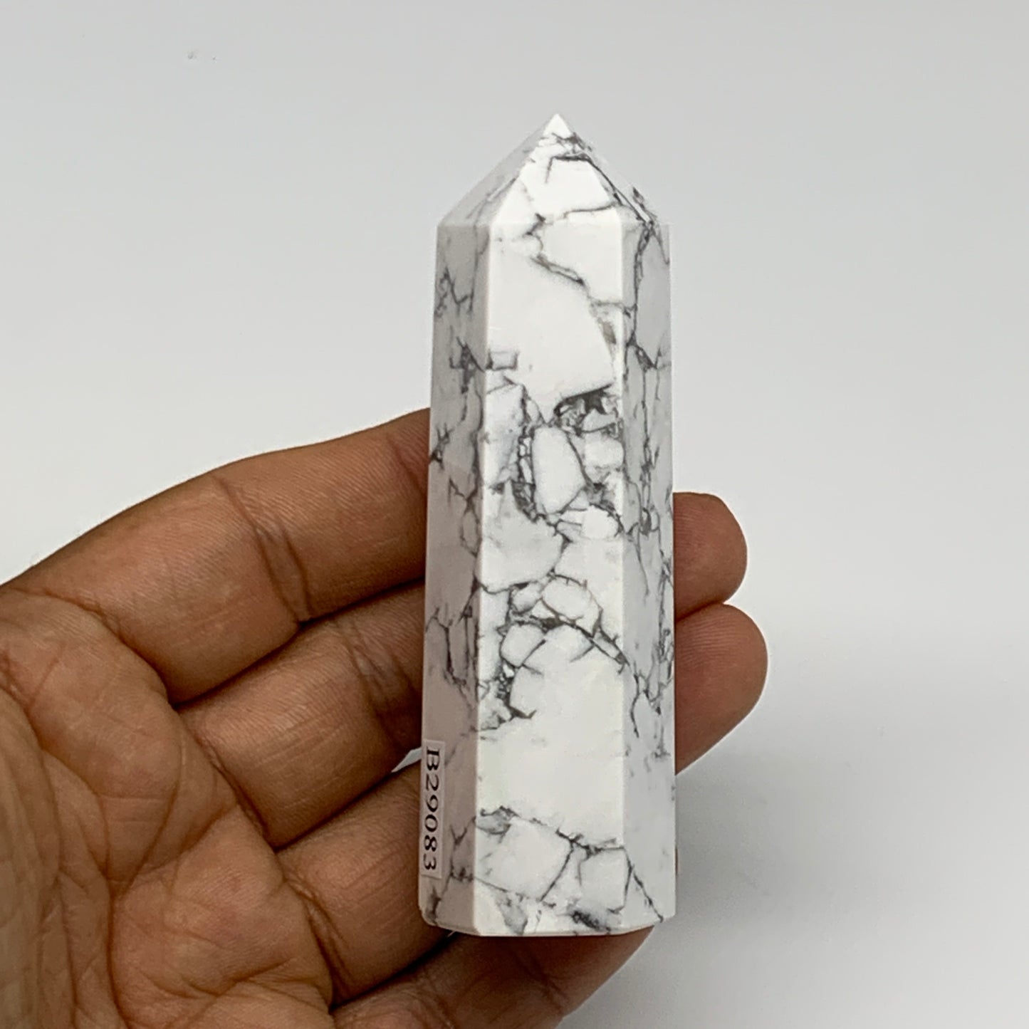 105.4g, 3.4"x1"x1", Natural Howlite Point Tower Obelisk Crystal, B29083