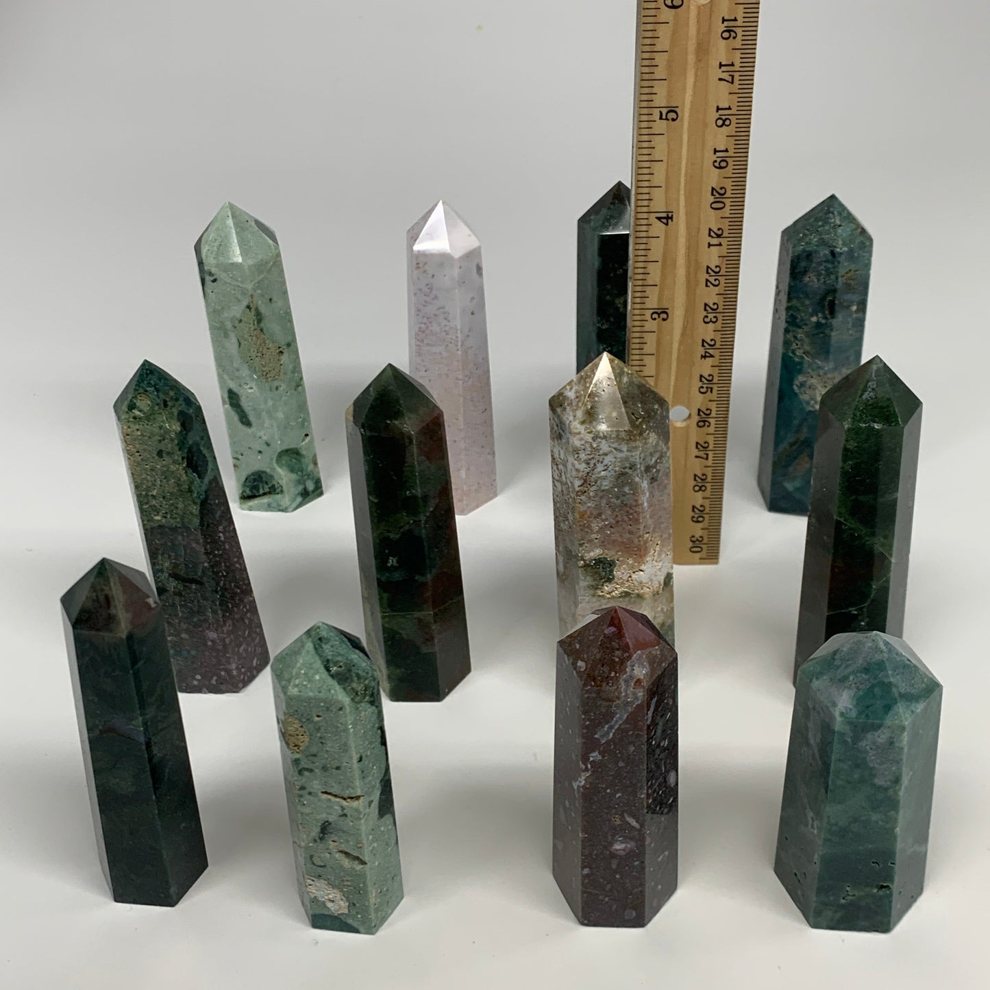 2.2 lbs, 2.8" - 3.9", 12pcs, Natural Ocean Jasper Towers, Obelisks, B29086