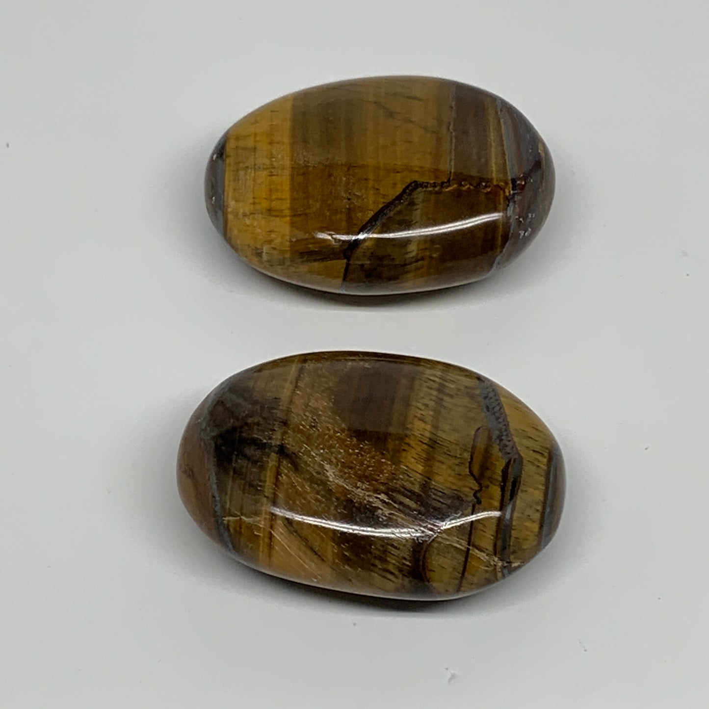 168.1g, 2.3"-2.3", 2pcs, Natural Tiger's Eye Palm-Stone Polished, B34816