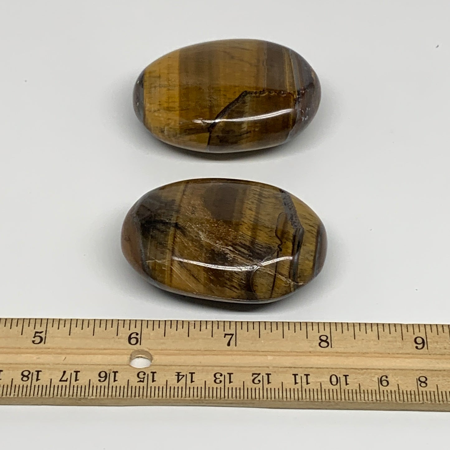 168.1g, 2.3"-2.3", 2pcs, Natural Tiger's Eye Palm-Stone Polished, B34816