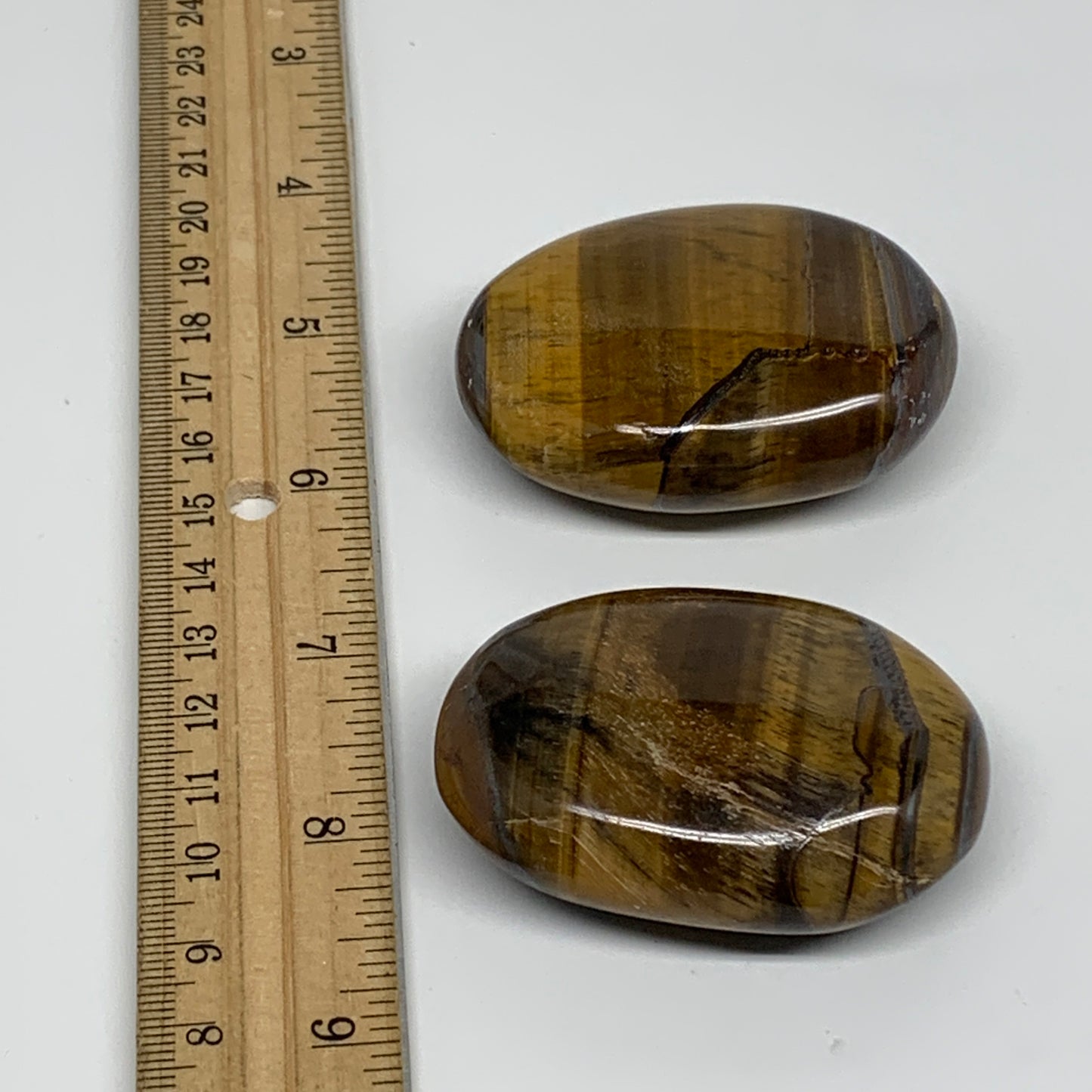 168.1g, 2.3"-2.3", 2pcs, Natural Tiger's Eye Palm-Stone Polished, B34816