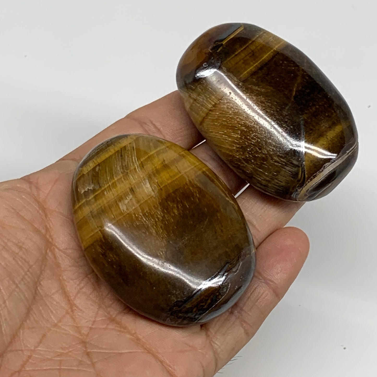 172.6g, 2.3"-2.4", 2pcs, Natural Tiger's Eye Palm-Stone Polished, B34817