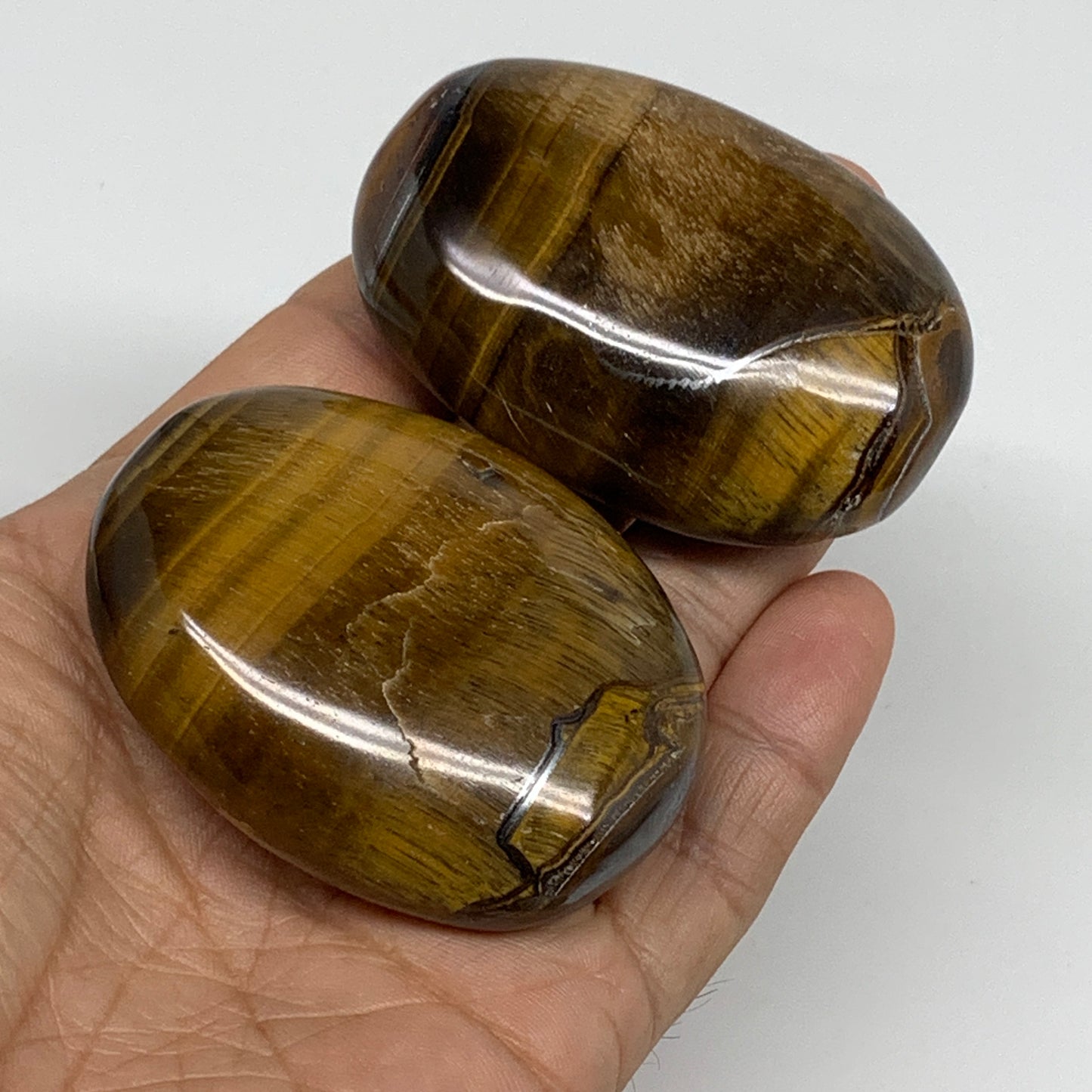 172.6g, 2.3"-2.4", 2pcs, Natural Tiger's Eye Palm-Stone Polished, B34817