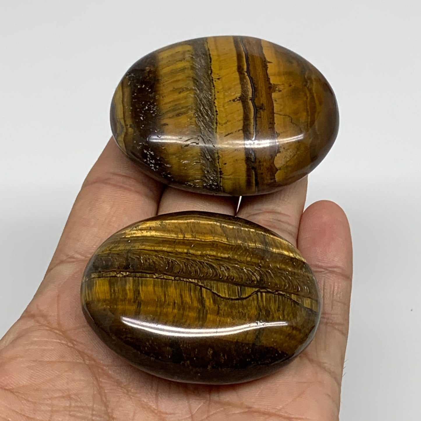 157.2g, 2.2"-2.2", 2pcs, Natural Tiger's Eye Palm-Stone Polished, B34818