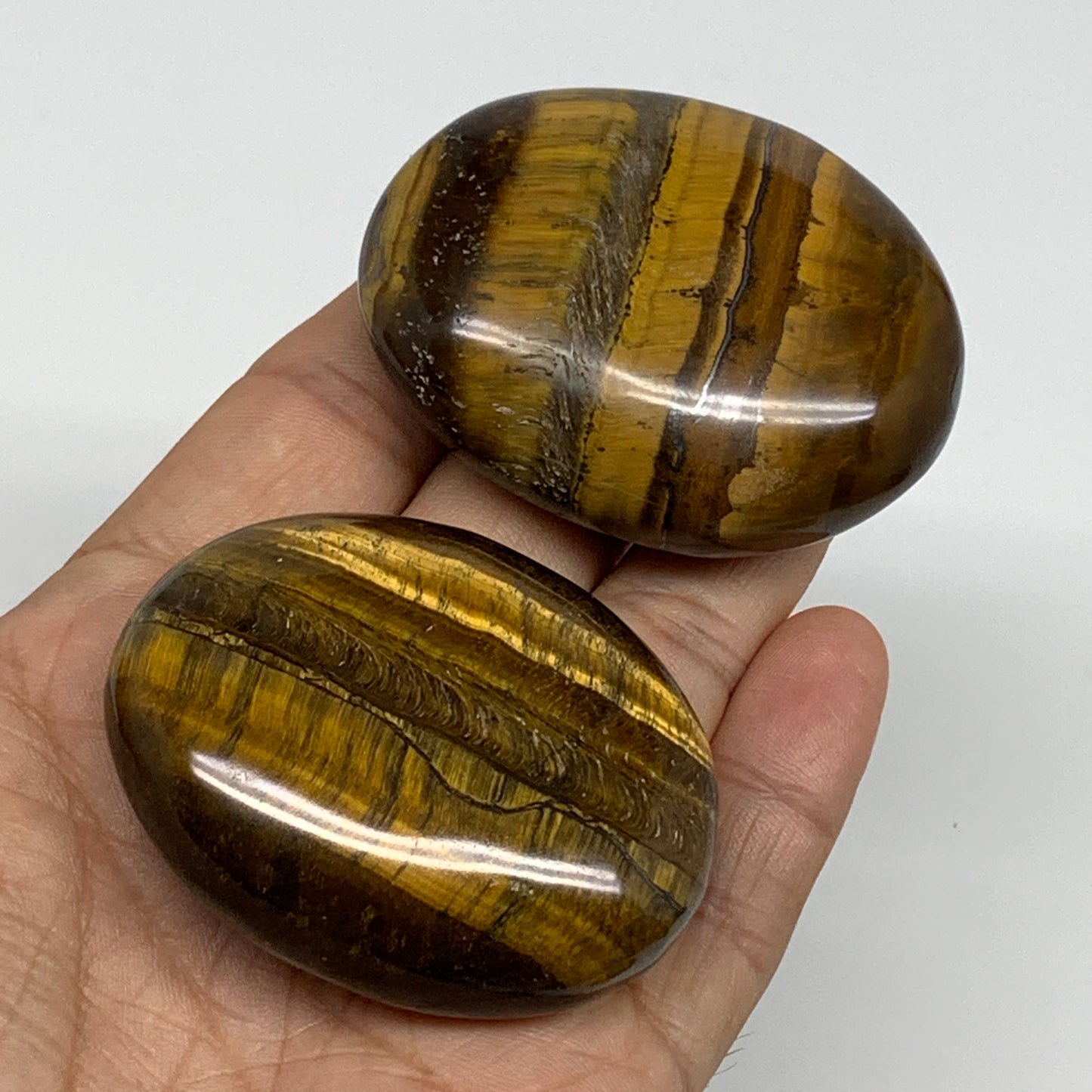 157.2g, 2.2"-2.2", 2pcs, Natural Tiger's Eye Palm-Stone Polished, B34818