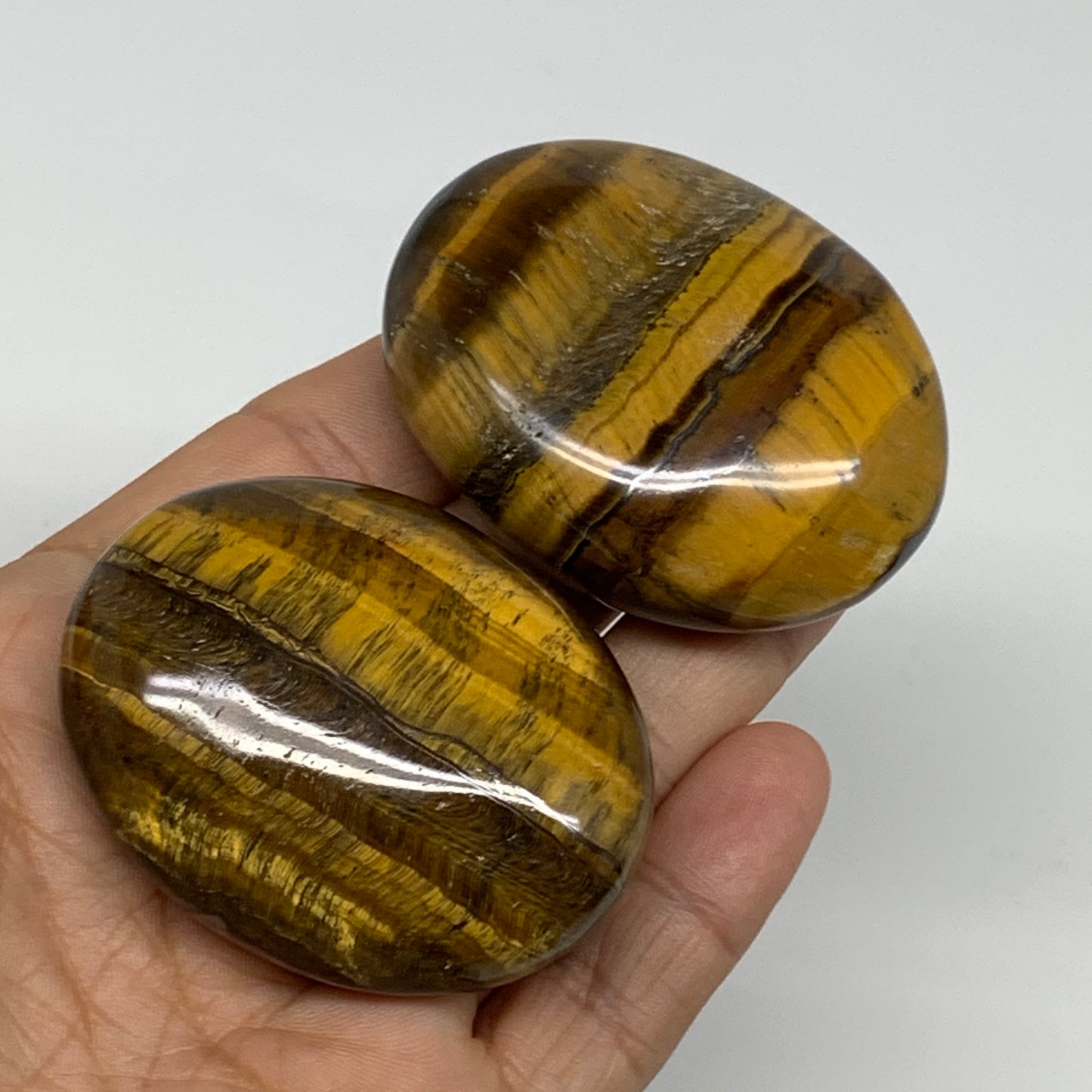 157.2g, 2.2"-2.2", 2pcs, Natural Tiger's Eye Palm-Stone Polished, B34818