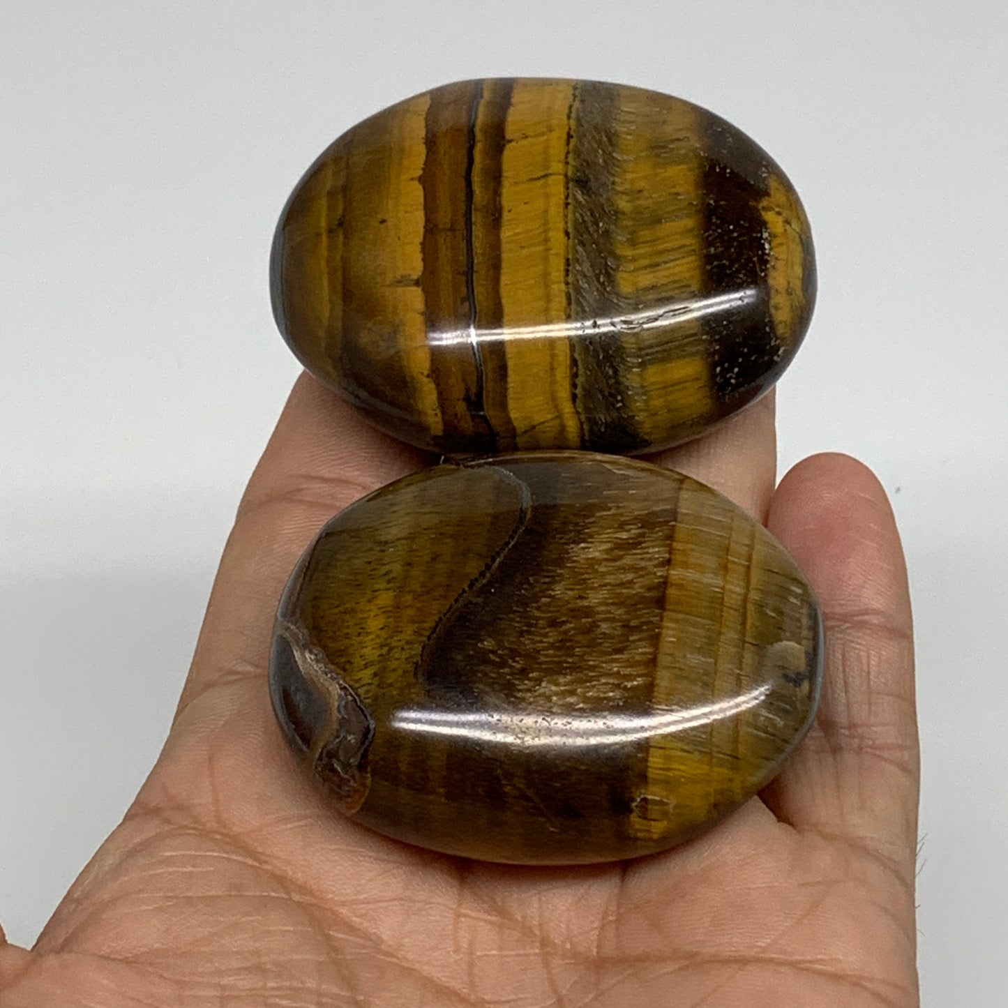 158.3g, 2.1"-2.2", 2pcs, Natural Tiger's Eye Palm-Stone Polished, B34820