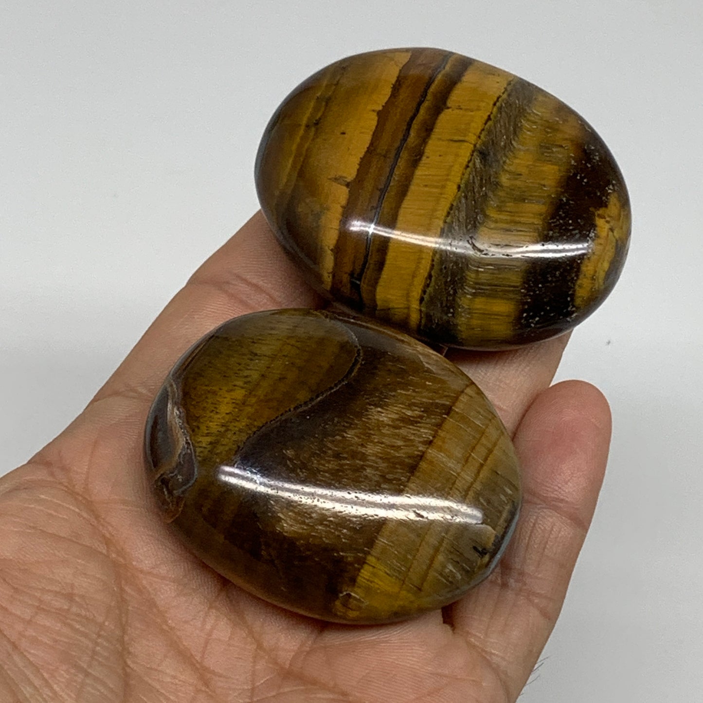 158.3g, 2.1"-2.2", 2pcs, Natural Tiger's Eye Palm-Stone Polished, B34820