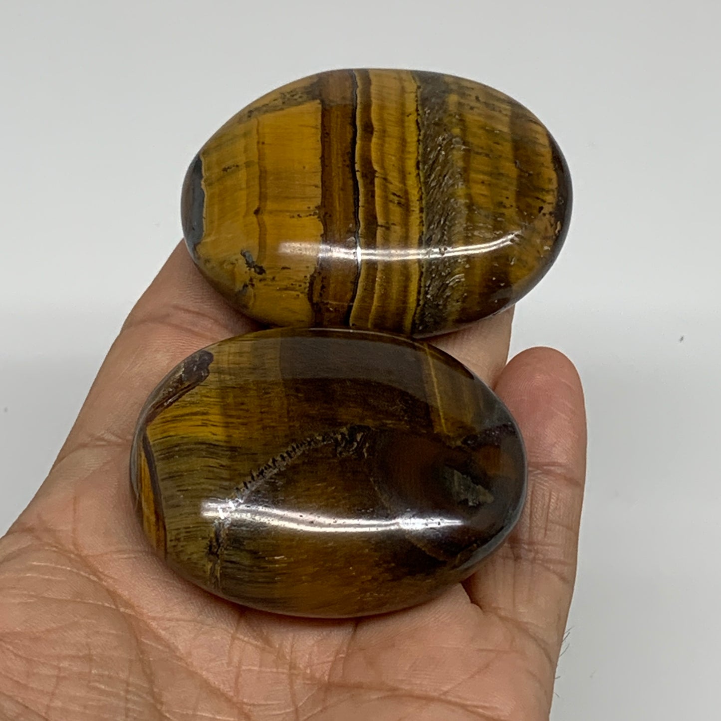 158.3g, 2.1"-2.2", 2pcs, Natural Tiger's Eye Palm-Stone Polished, B34820