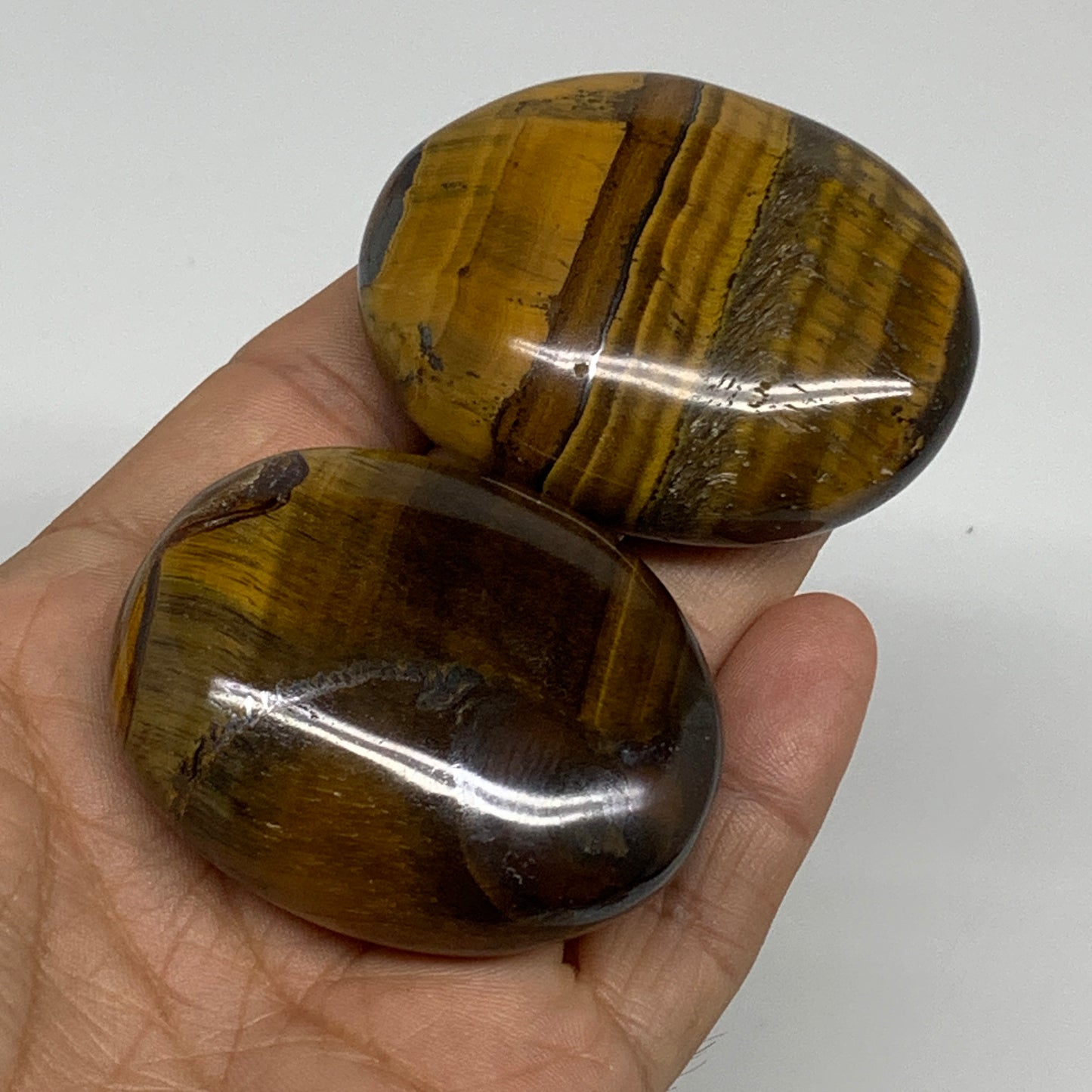 158.3g, 2.1"-2.2", 2pcs, Natural Tiger's Eye Palm-Stone Polished, B34820