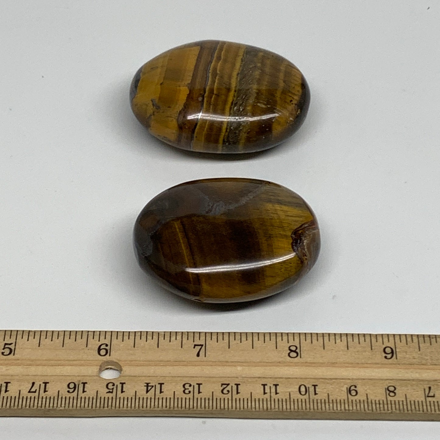 158.3g, 2.1"-2.2", 2pcs, Natural Tiger's Eye Palm-Stone Polished, B34820