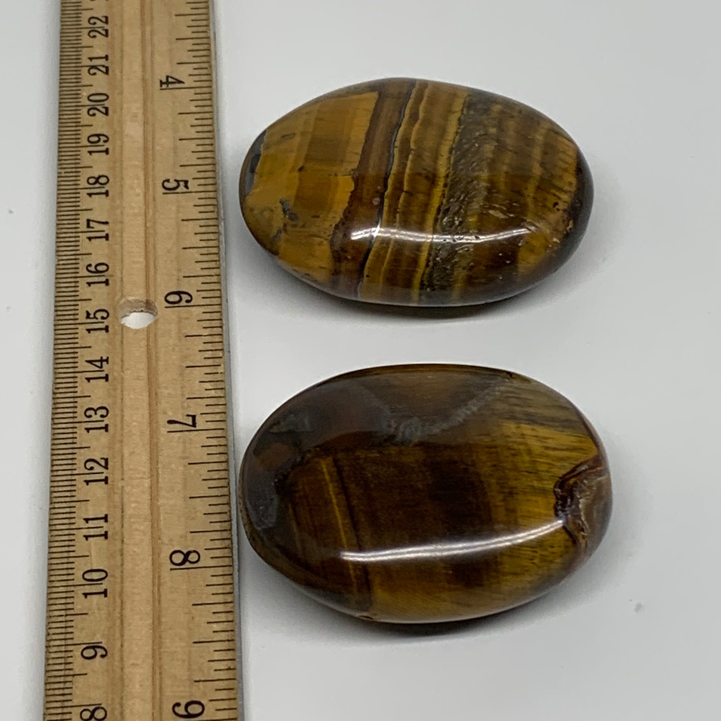 158.3g, 2.1"-2.2", 2pcs, Natural Tiger's Eye Palm-Stone Polished, B34820