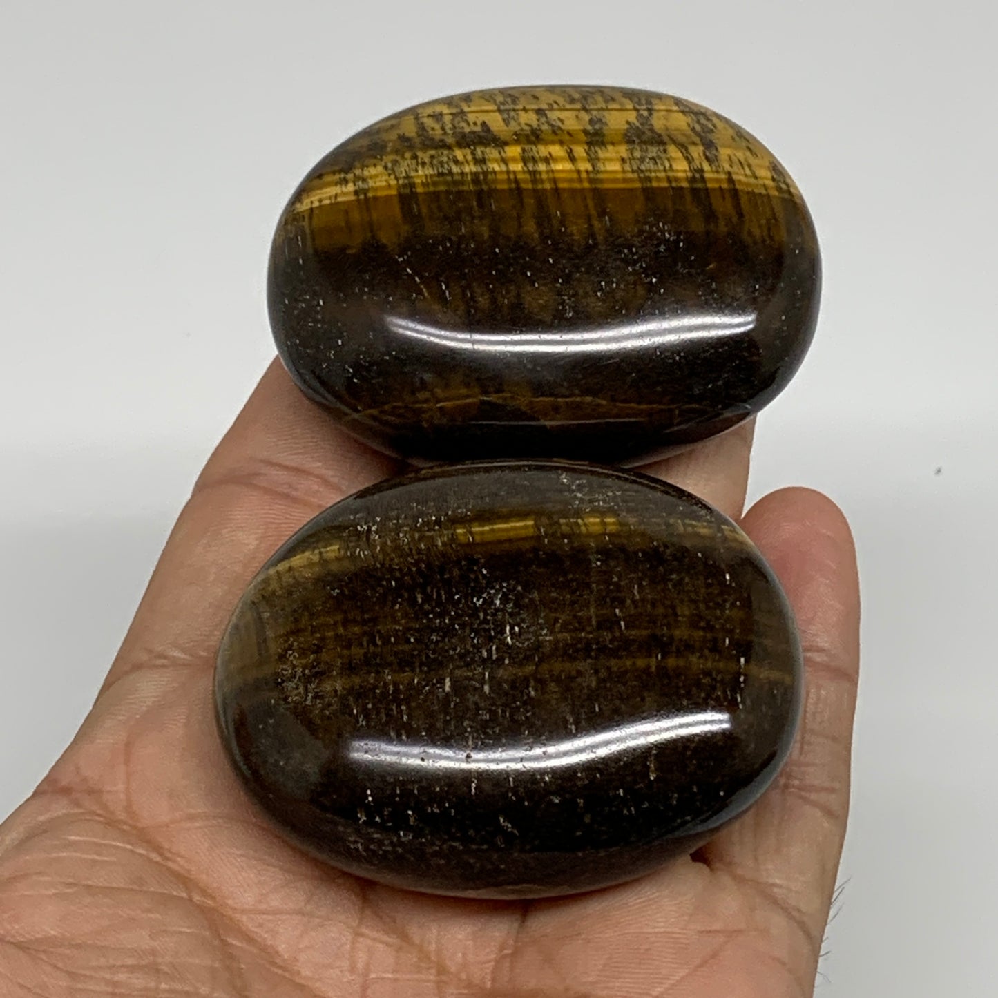 164.2g, 2.2"-2.2", 2pcs, Natural Tiger's Eye Palm-Stone Polished, B34821