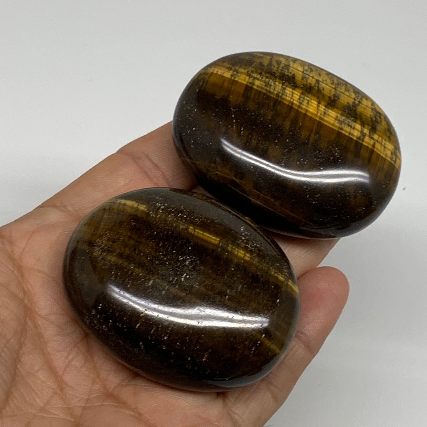 164.2g, 2.2"-2.2", 2pcs, Natural Tiger's Eye Palm-Stone Polished, B34821