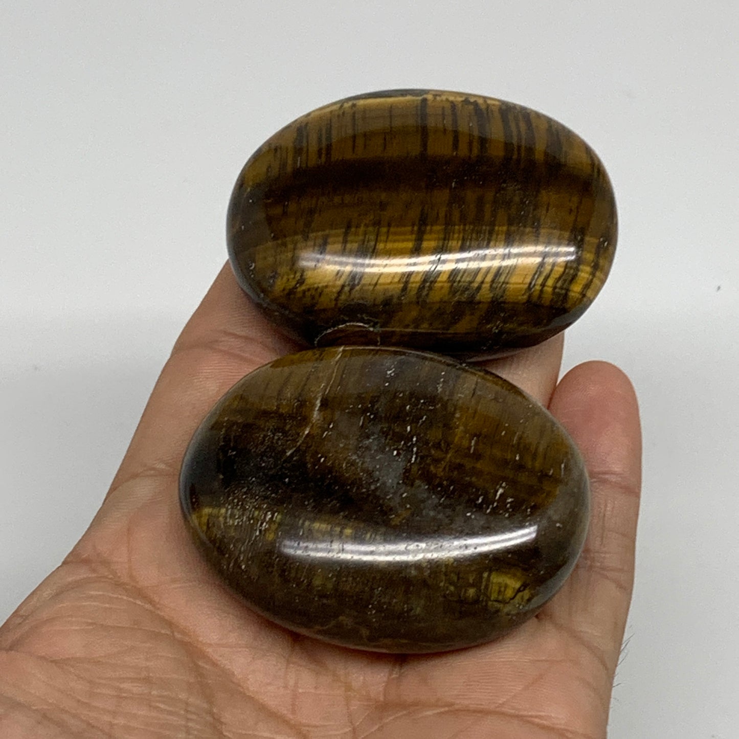 164.2g, 2.2"-2.2", 2pcs, Natural Tiger's Eye Palm-Stone Polished, B34821