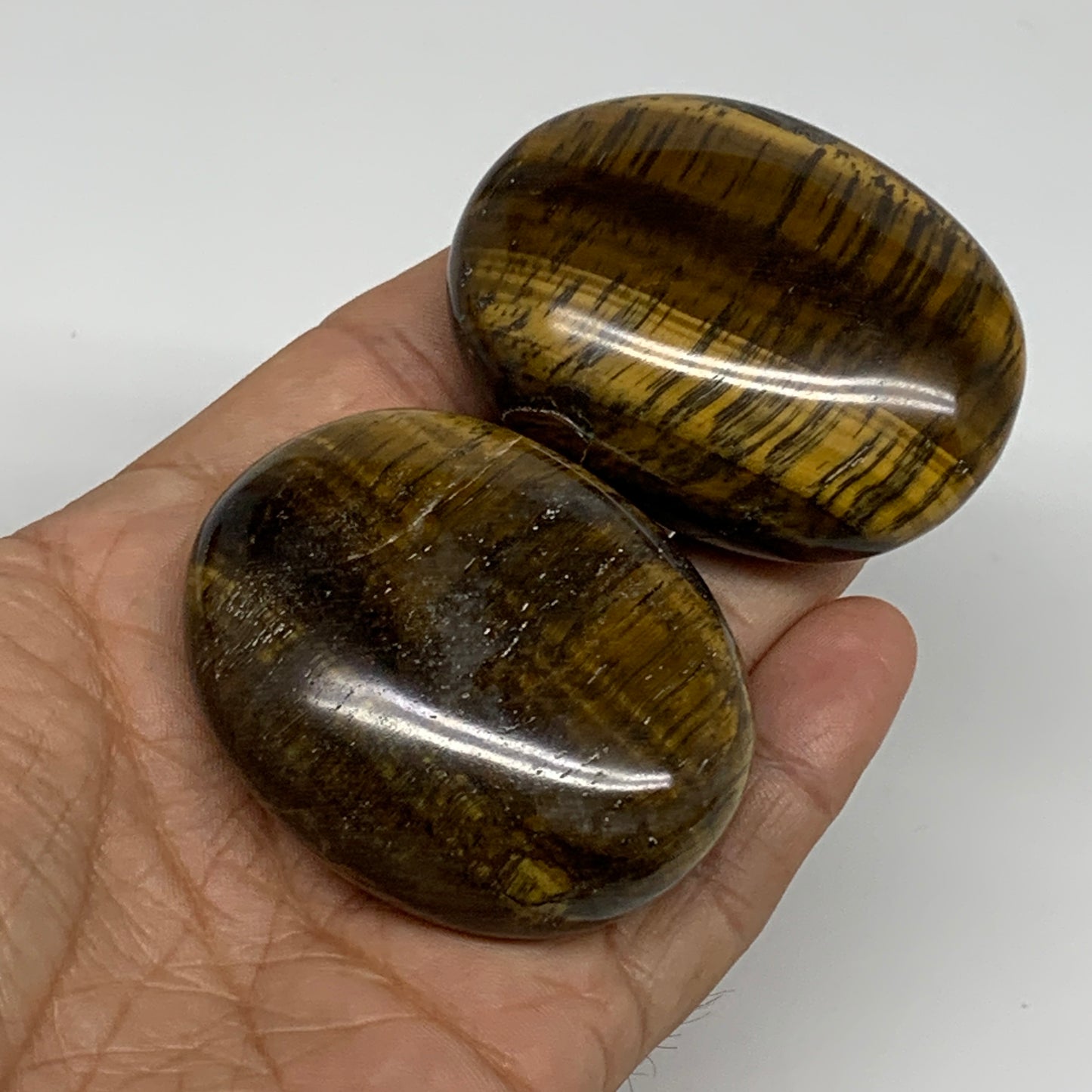 164.2g, 2.2"-2.2", 2pcs, Natural Tiger's Eye Palm-Stone Polished, B34821