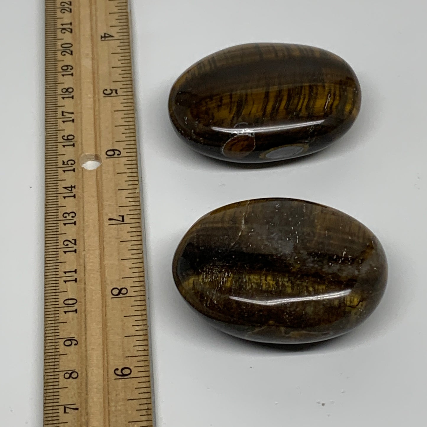 164.2g, 2.2"-2.2", 2pcs, Natural Tiger's Eye Palm-Stone Polished, B34821