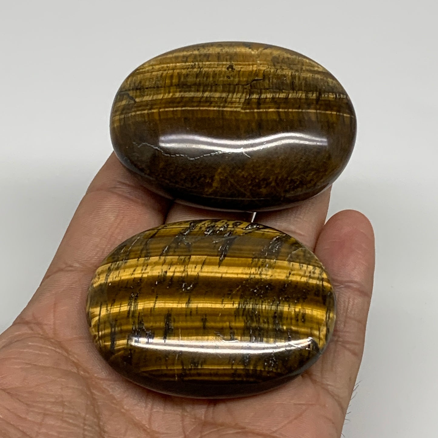 139.9g, 2.2"-2.3", 2pcs, Natural Tiger's Eye Palm-Stone Polished, B34824