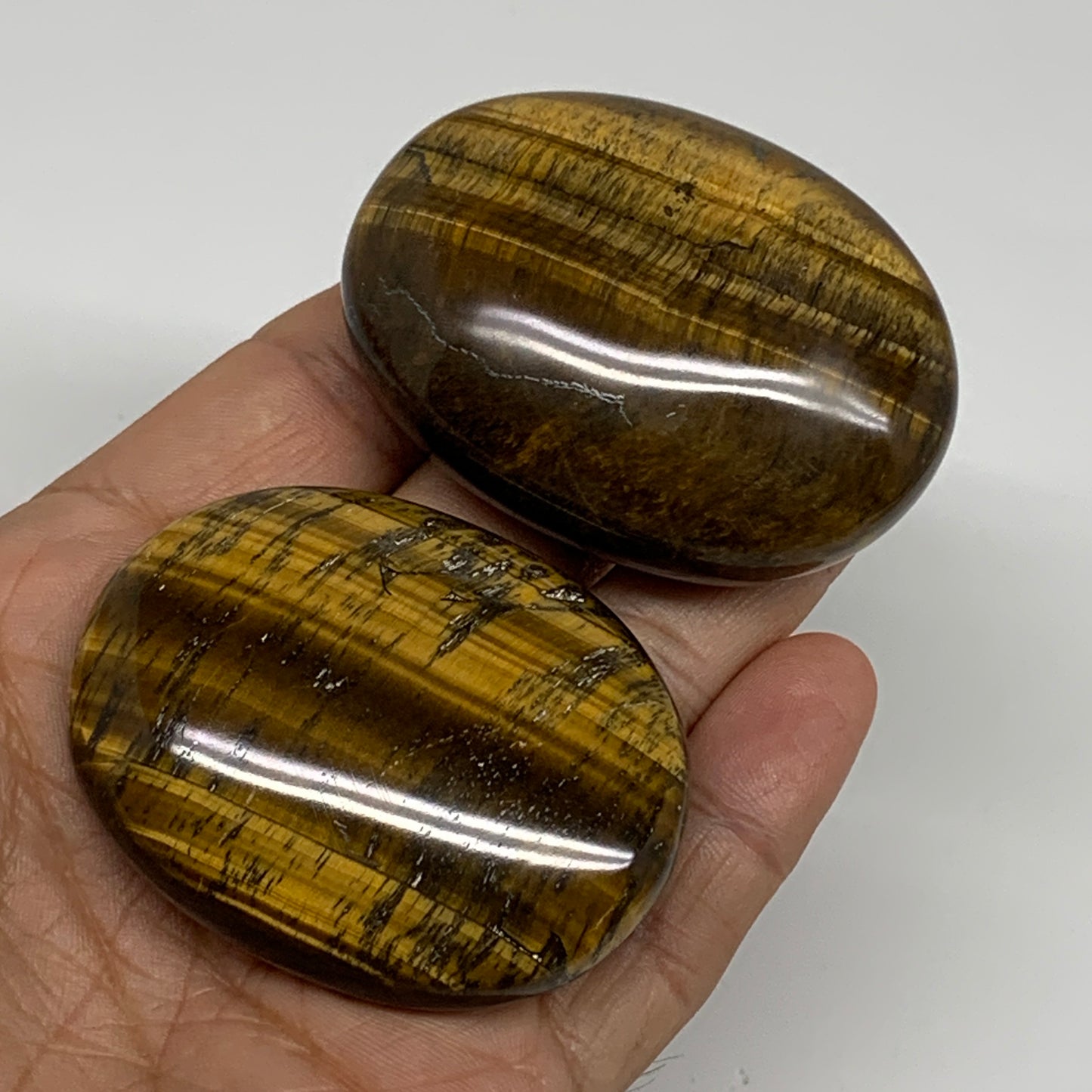 139.9g, 2.2"-2.3", 2pcs, Natural Tiger's Eye Palm-Stone Polished, B34824