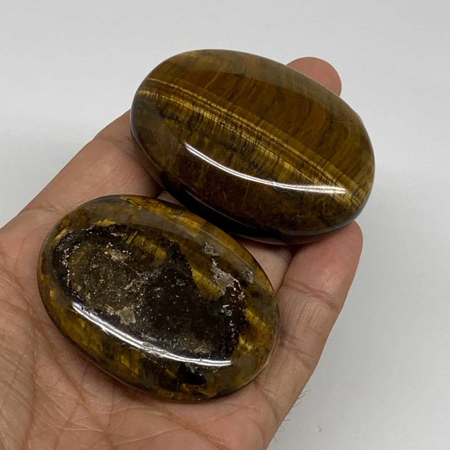 139.9g, 2.2"-2.3", 2pcs, Natural Tiger's Eye Palm-Stone Polished, B34824